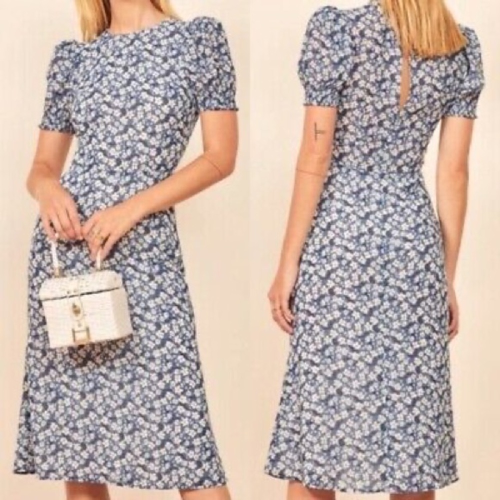 Reformation Blue Floral Midi Dress - Picture 2 of 4